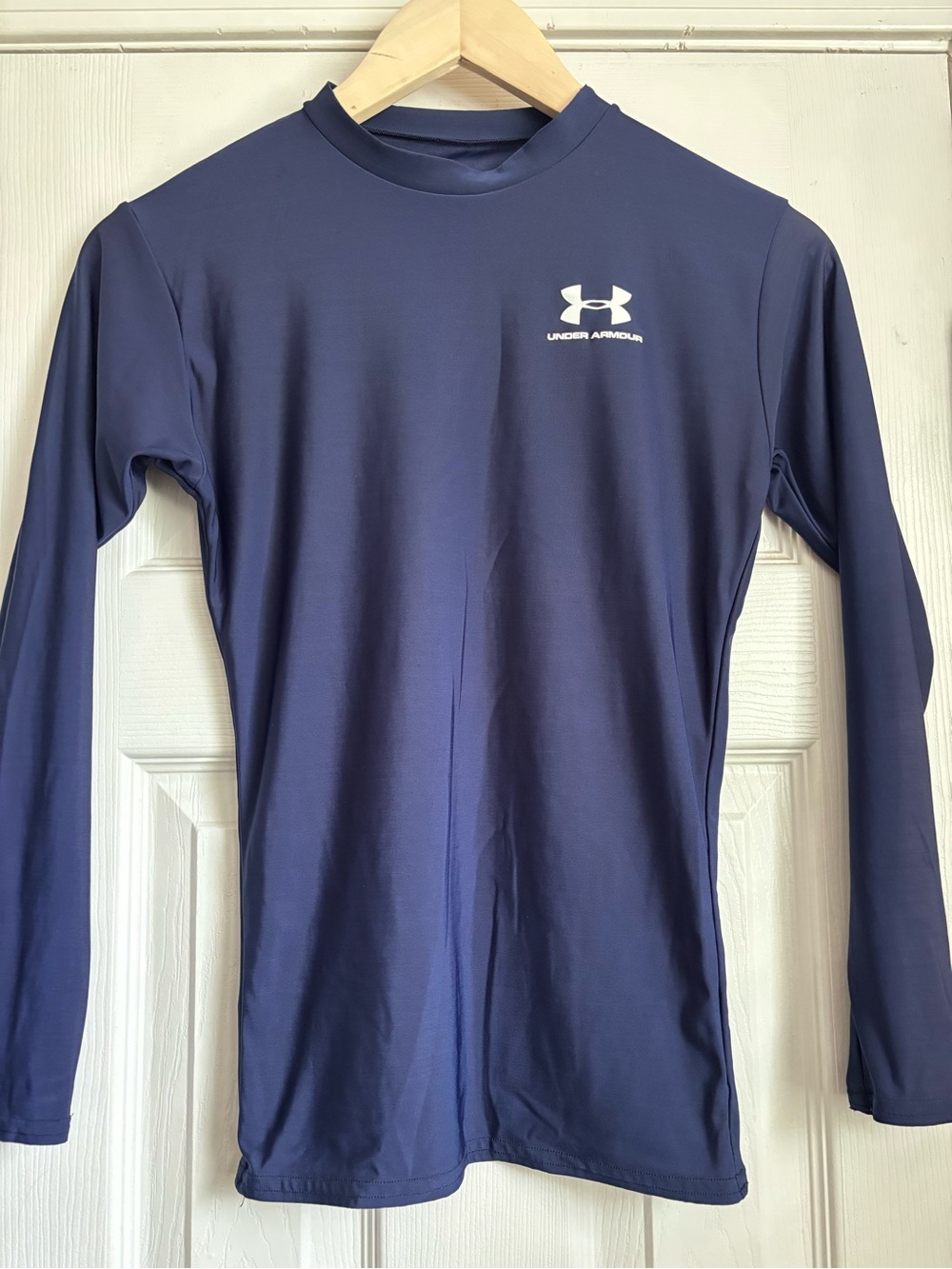 Under Armour Navy Compression Long Sleeve Shirt with White Logo